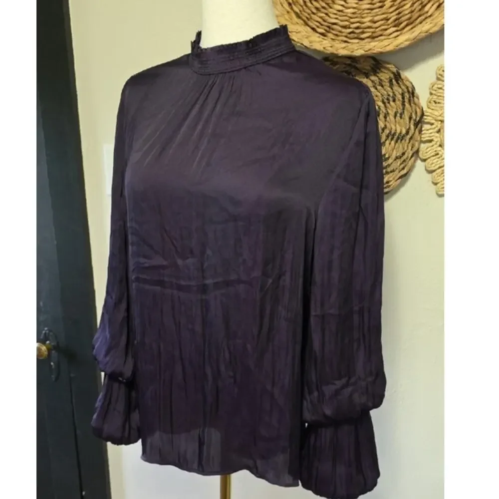 Carmen Marc Valvo Deep Purple Blouson Tiered Balloon Sleeves Womens L Romantic - Picture 6 of 14